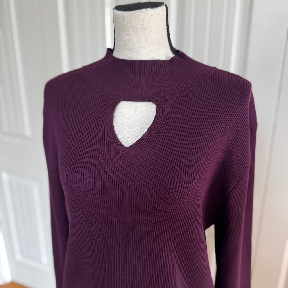 🌟NWT Calvin Klein Dark Purple Ribbed Mock Neck Keyhole Sweater XL - Picture 8 of 15